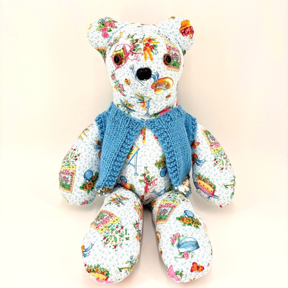 Handmade Cottagecore Teddy Bear Plush Fabric Folk Art Heirloom Decor Gift